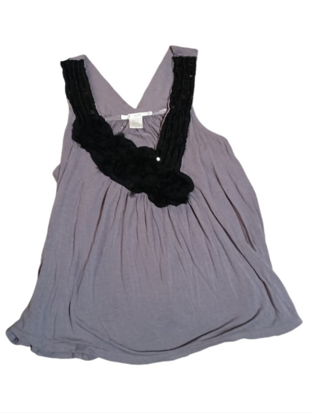 Charlotte Russe Lavender Gray Tank with Black Lace Rosette